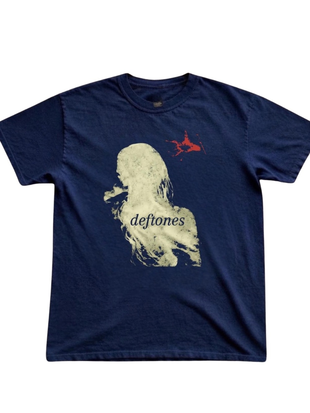 Gildan Navy Deftones Graphic Tee with Cream and Red Print